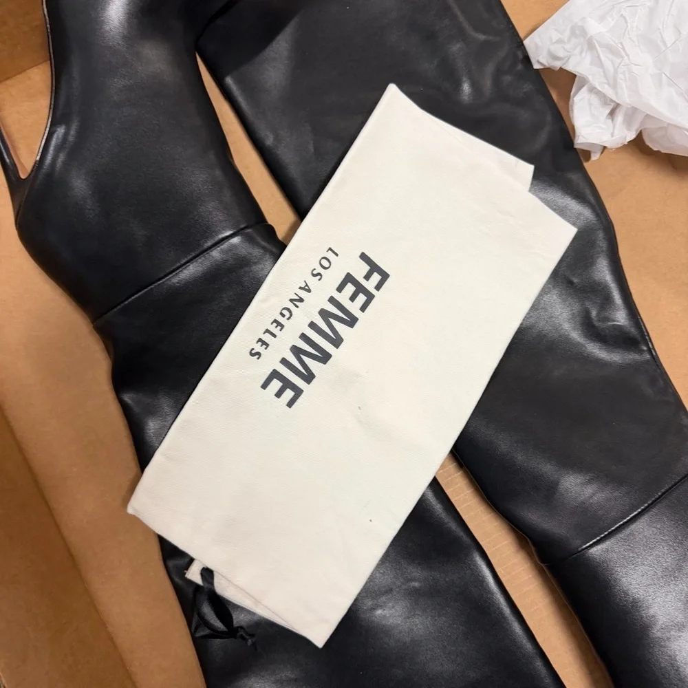 FEMME Los Angeles Mariel Black Leather Boots 2 way high heels knee Revolve 8 - Picture 7 of 12